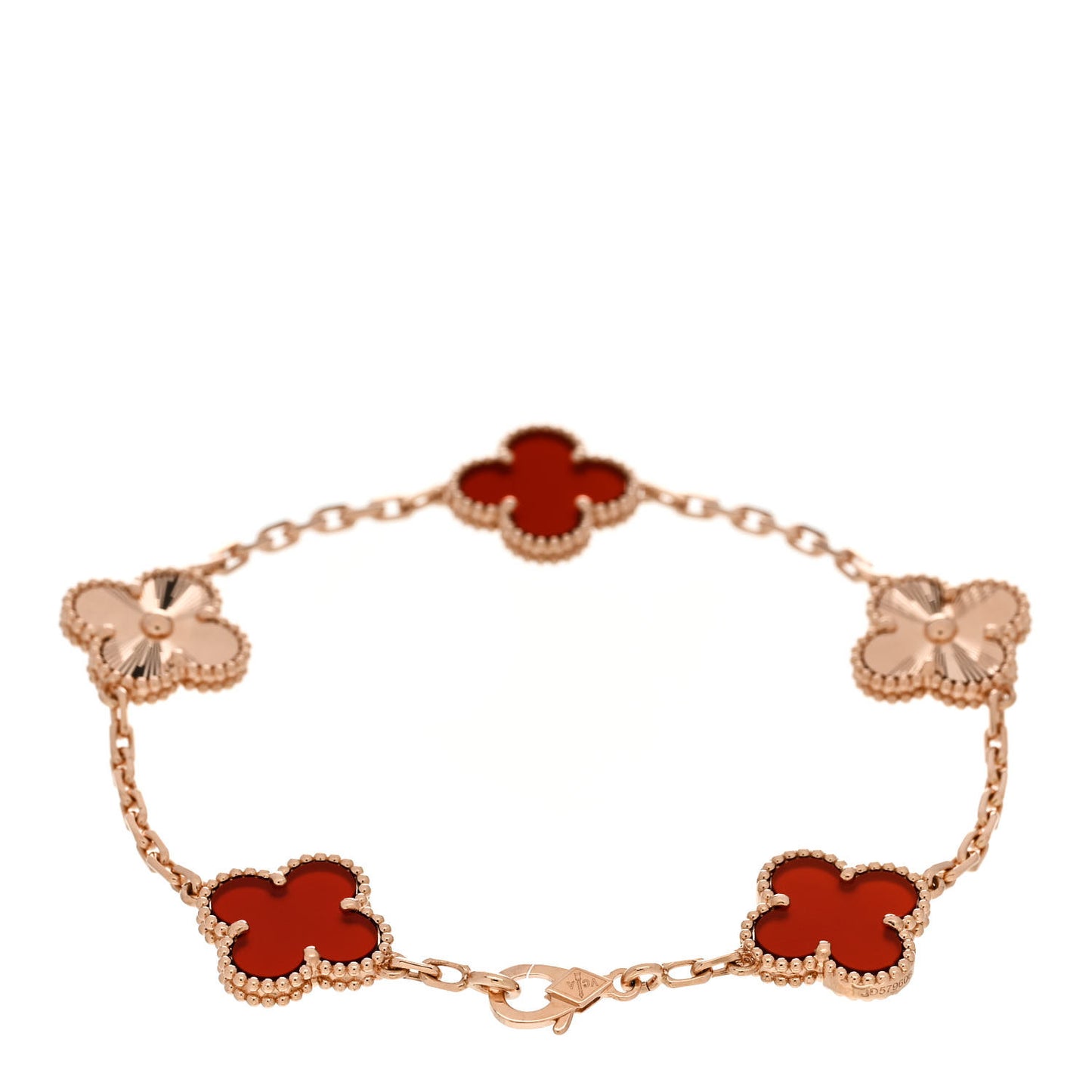 18K Rose Gold Carnelian 5 Motifs Guilloche Vintage Alhambra Bracelet