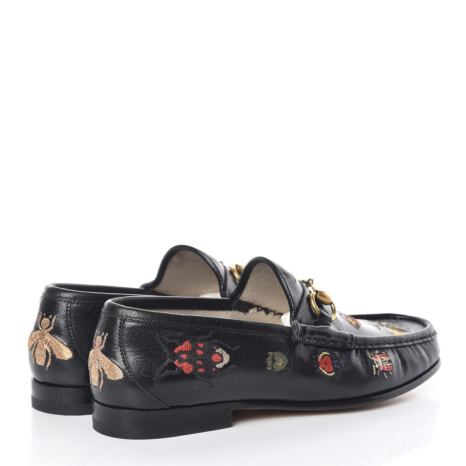 Gucci Goatskin Embroidered Mens 1953 Horsebit Loafers 6 Black 4 of 12