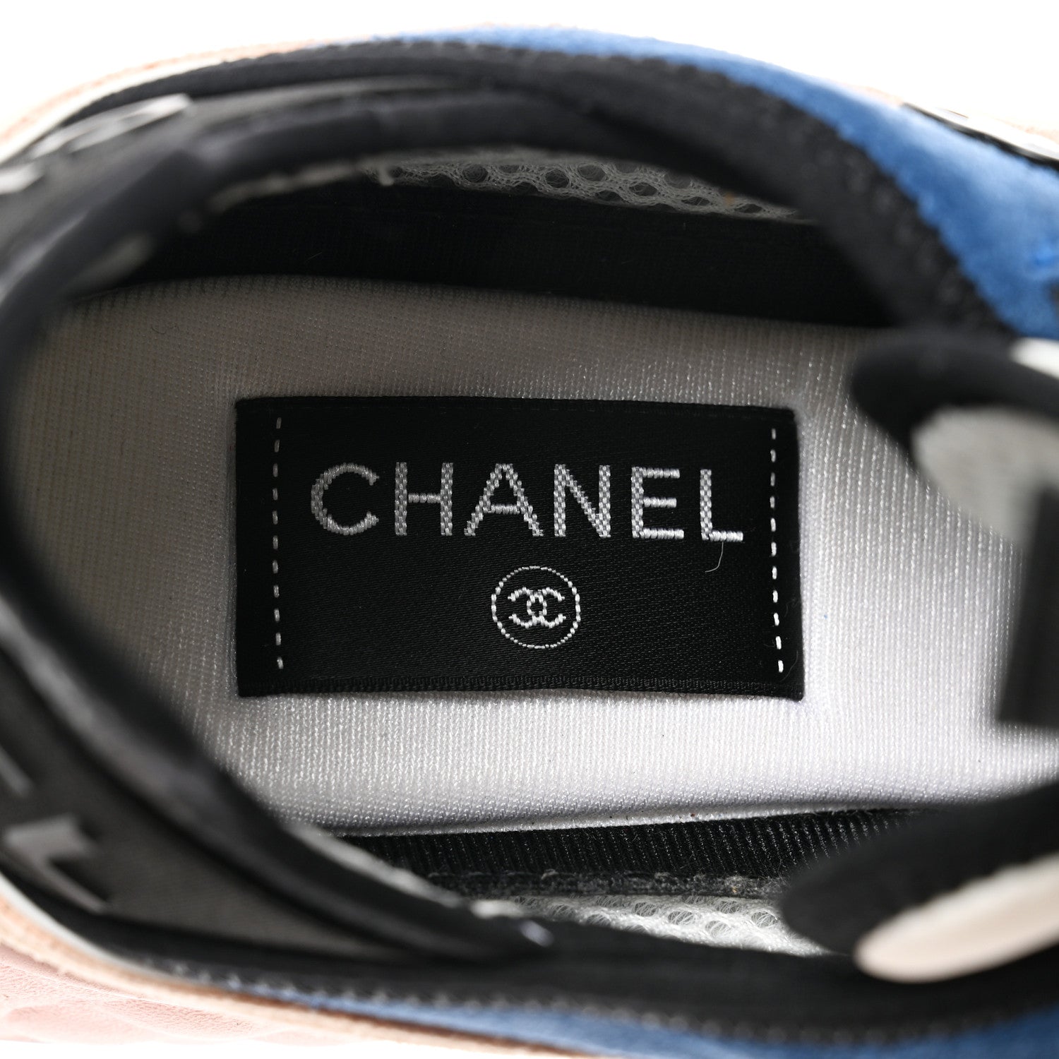 Chanel Fabric Suede CC Sneakers 37.5 Blue Beige Pink 7 of 8