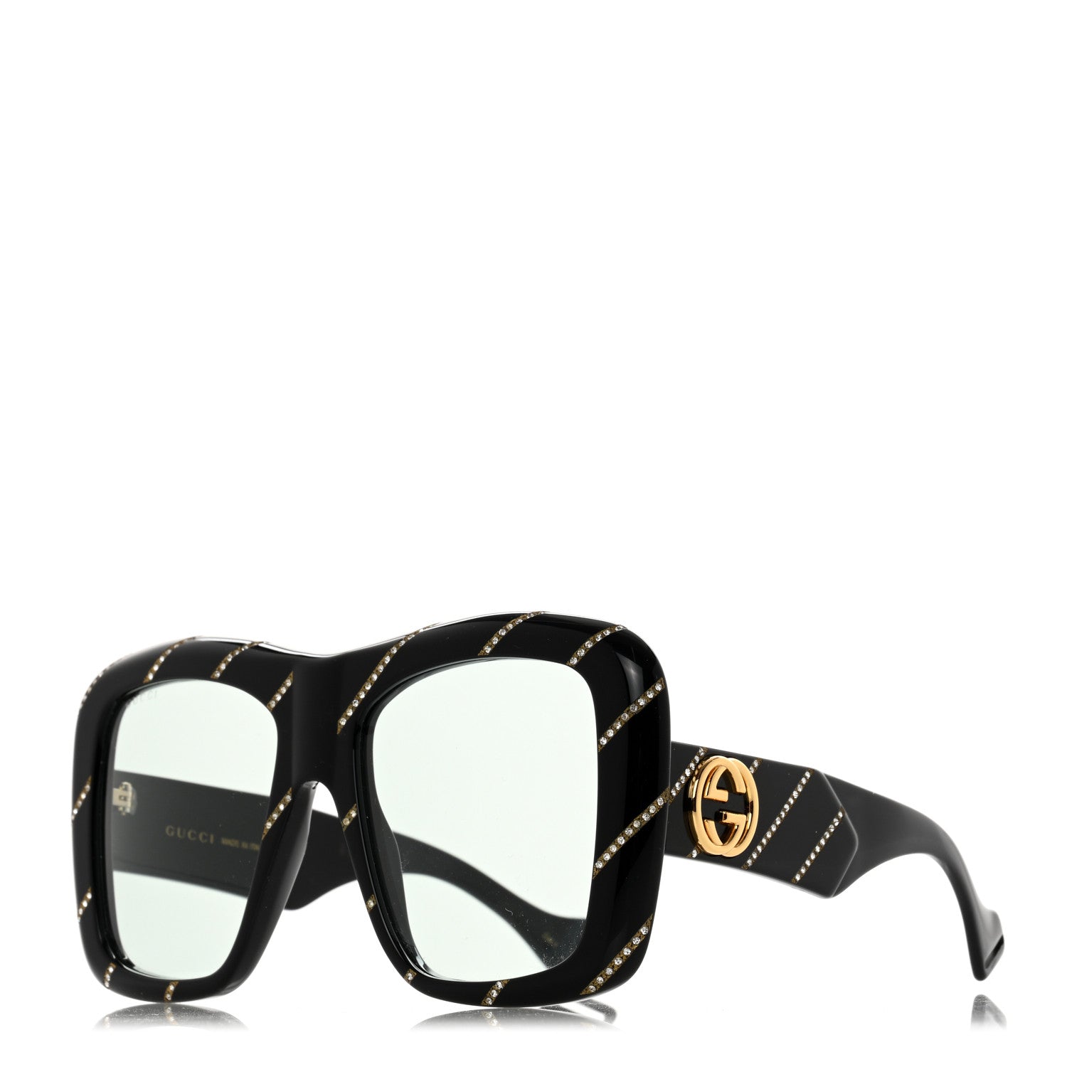 Gucci Acetate Crystal Striped Square Frame Sunglasses GG0498S Black 1 of 9