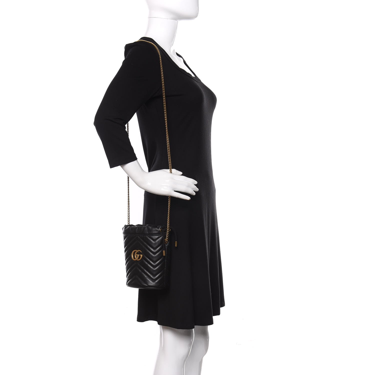 Gucci Calfskin Matelasse Mini GG Marmont 2.0 Bucket Bag Black 2 of 11