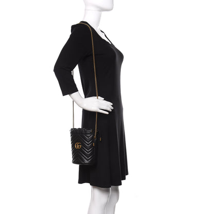 Gucci Calfskin Matelasse Mini GG Marmont 2.0 Bucket Bag Black 2 of 11