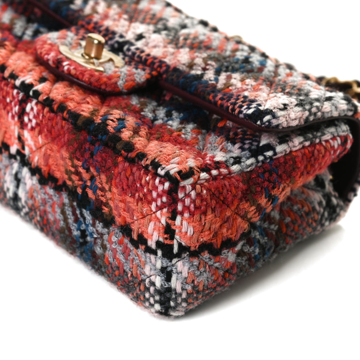 Tweed Quilted Mini Rectangular Flap Red Multicolor