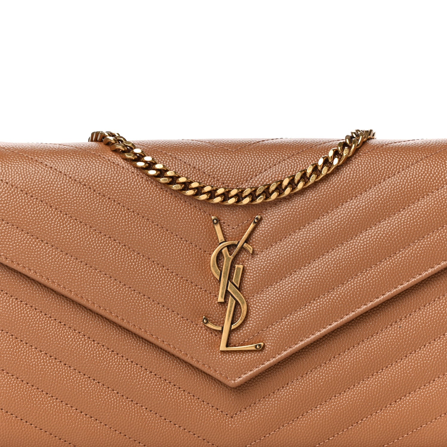 Saint Laurent Grain De Poudre Matelasse Chevron Monogram Chain Wallet Dune 7 of 9