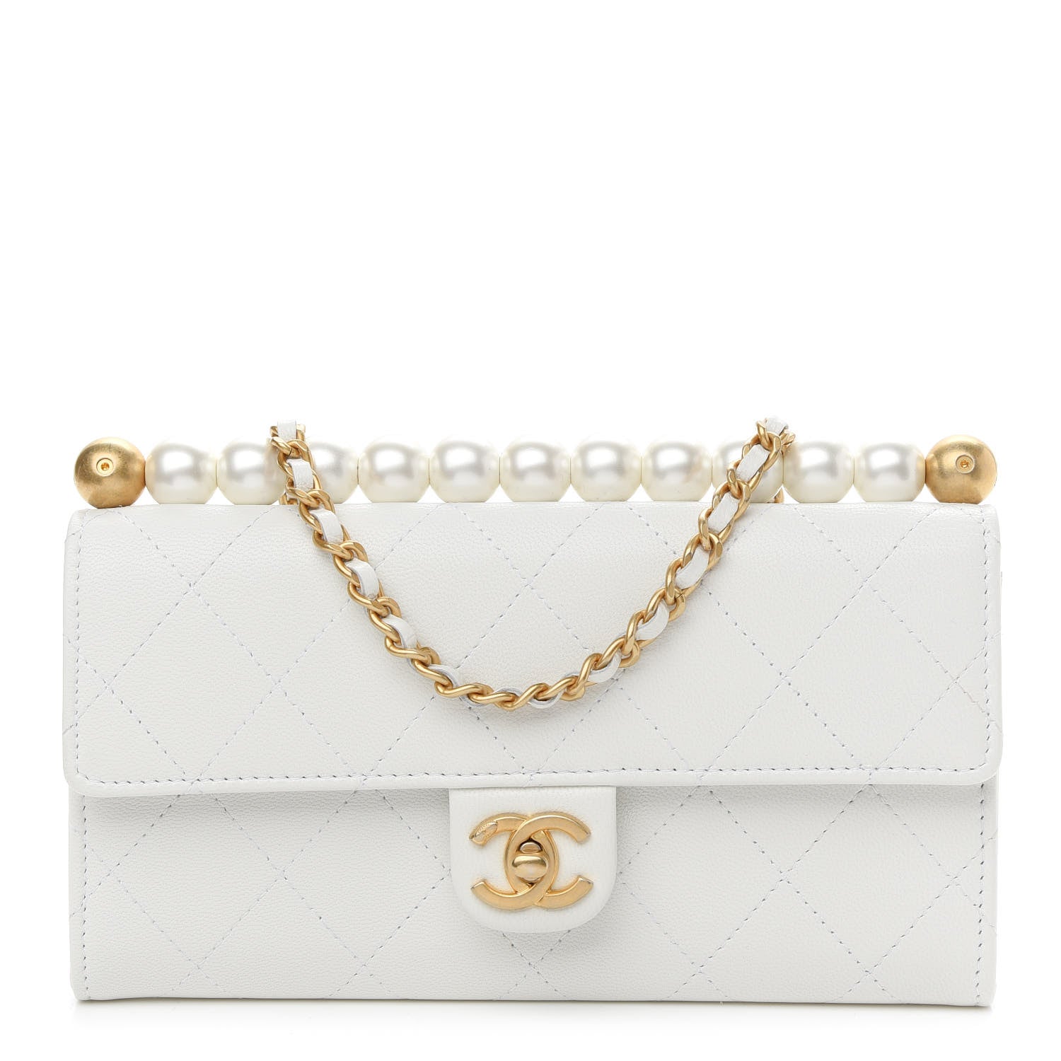 Chanel Lambskin Quilted Chic Pearls Clutch With Chain White 1 of 10