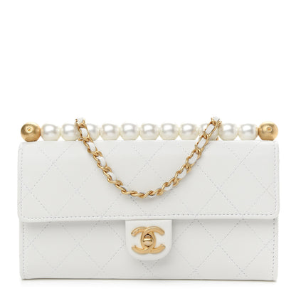 Chanel Lambskin Quilted Chic Pearls Clutch With Chain White 1 of 10