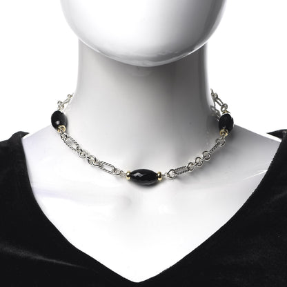 David Yurman Sterling Silver 18K Yellow Gold Black Onyx Figaro Chain Necklace 2 of 5