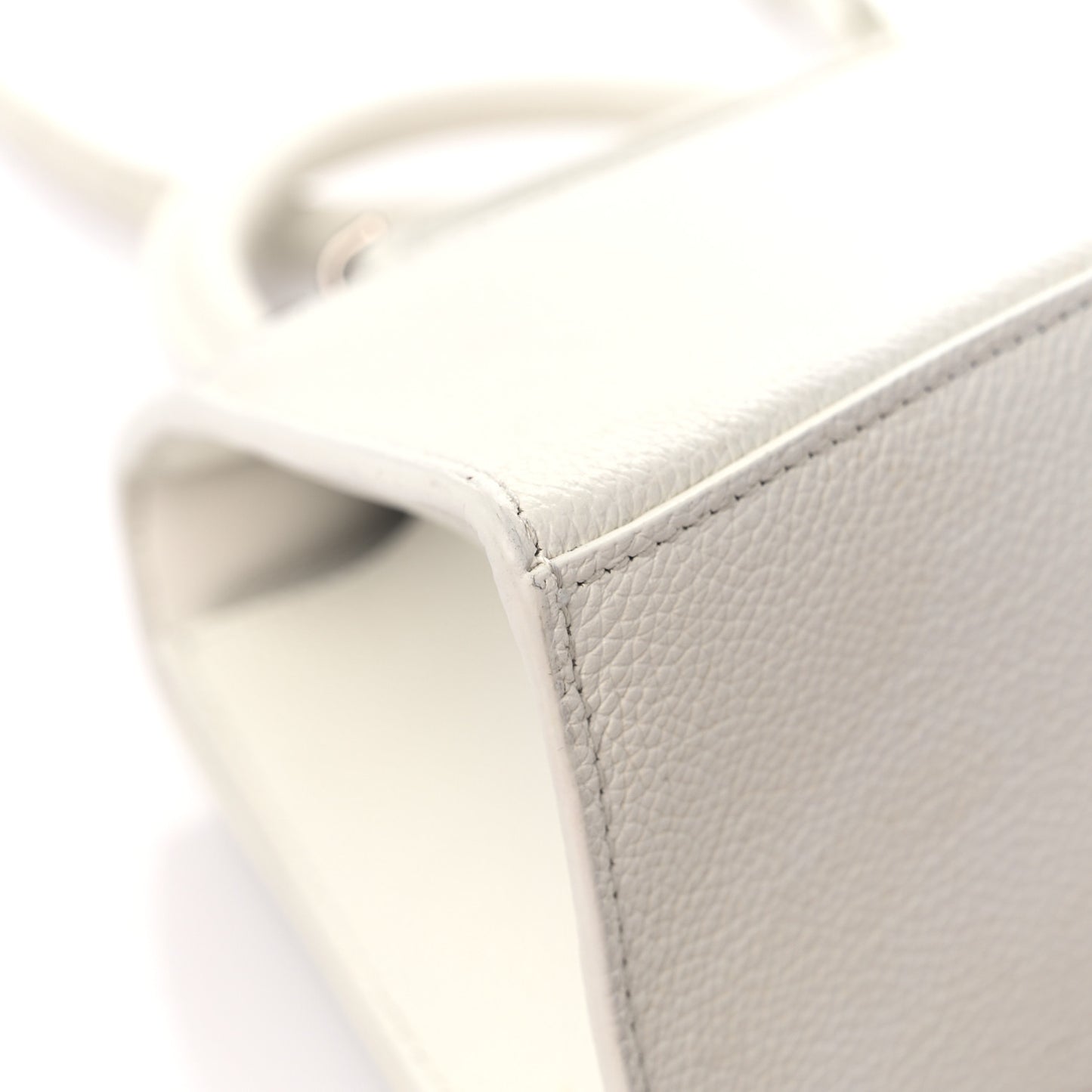 Grained Calfskin Small Hourglass Top Handle Bag White