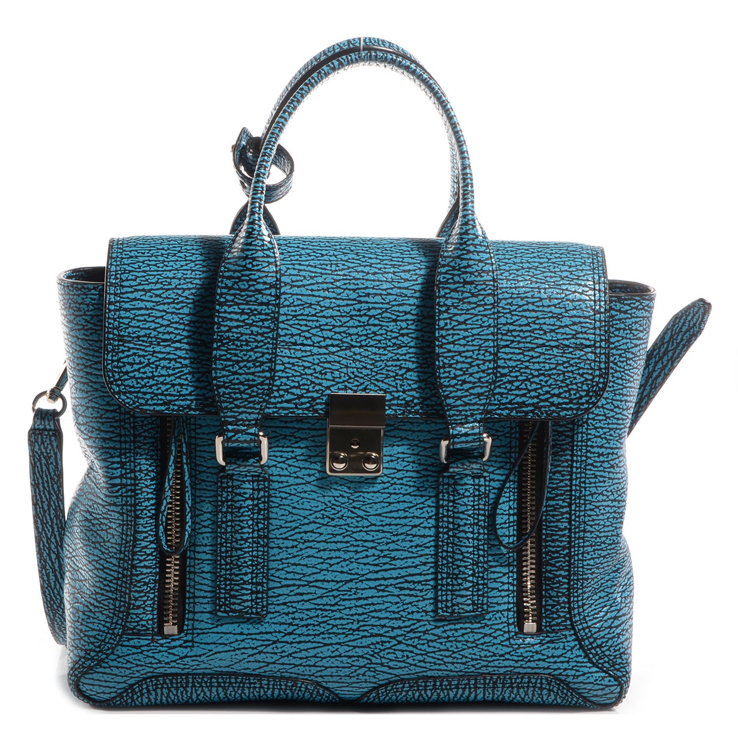 3.1 Shark Embossed Leather Medium Pashli Satchel Turquoise Black