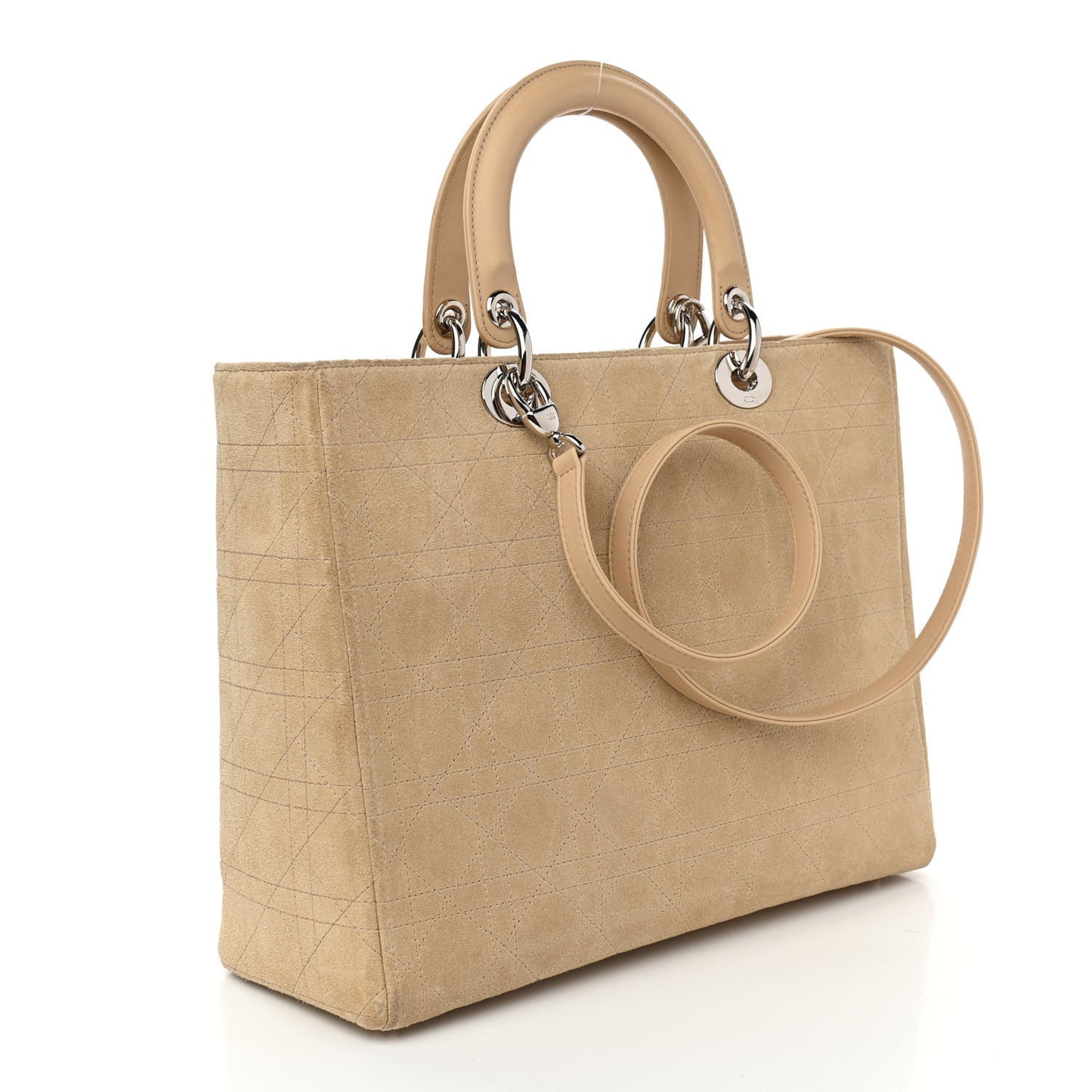 Suede Cannage Large Lady Dior Beige