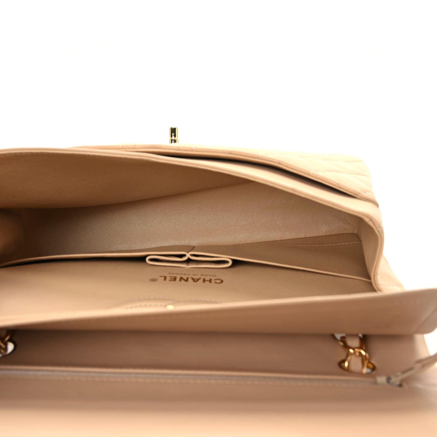 Lambskin Quilted Medium Double Flap Beige