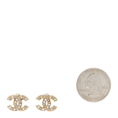 Chanel Metal Graduated Pearl Crystal CC Earrings Light Gold 2 of 6