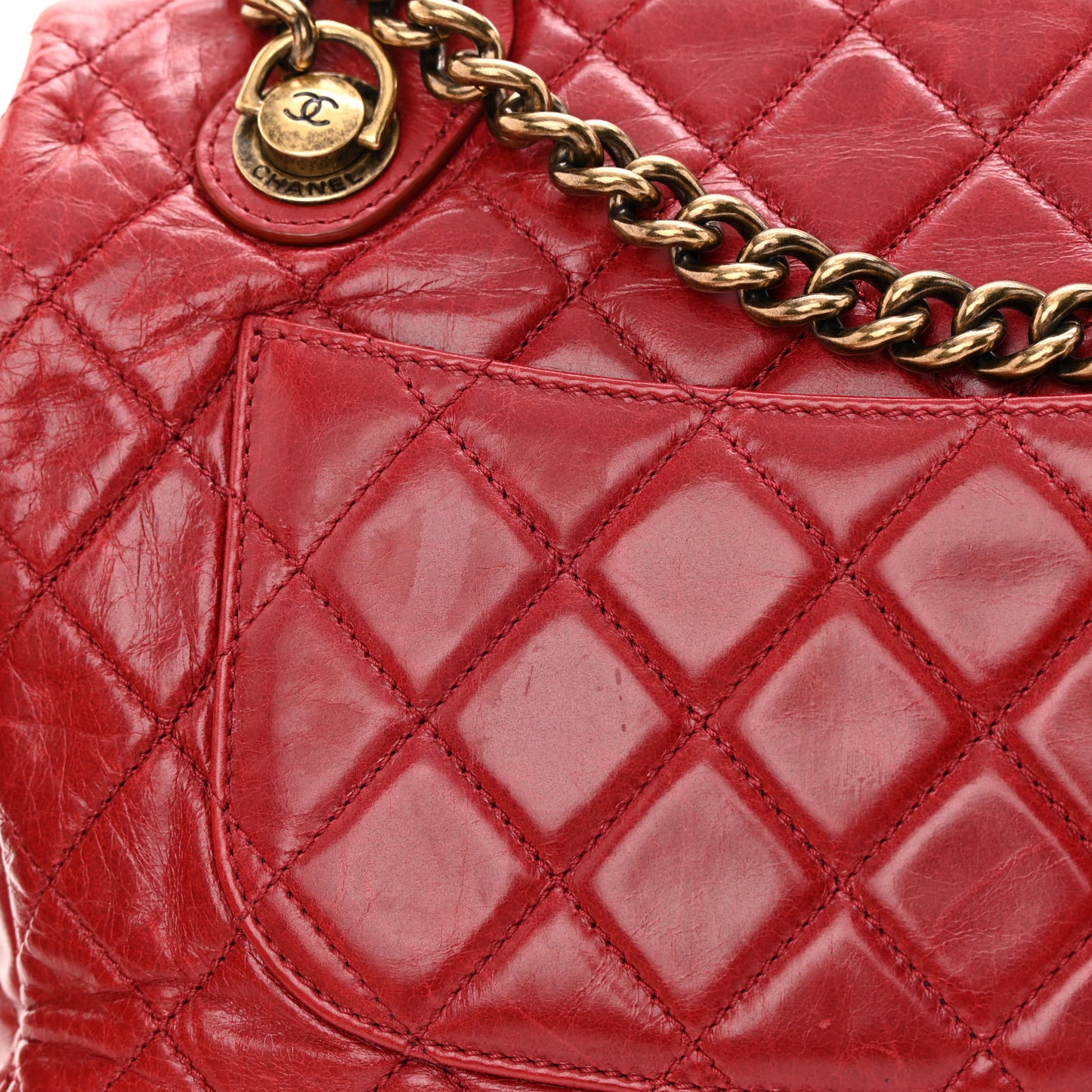 Glazed Calfskin Castle Rock Medium Flap Red