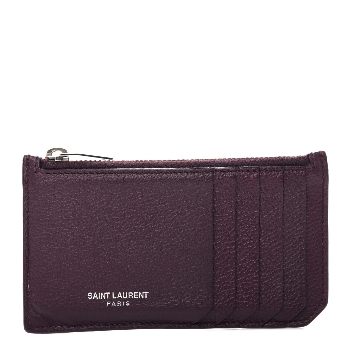 Grained Calfskin 5 Fragments Zip Pouch Card Holder Amaranto
