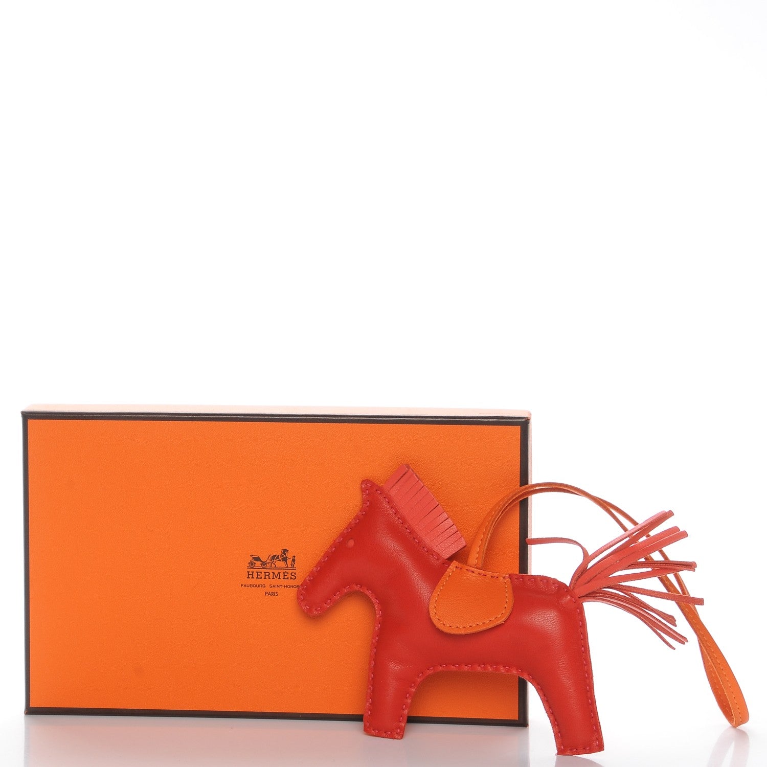 Hermes Milo Lambskin Grigri Rodeo Horse Bag Charm MM Rouge Rose Indien Jaipur Feu 4 of 4
