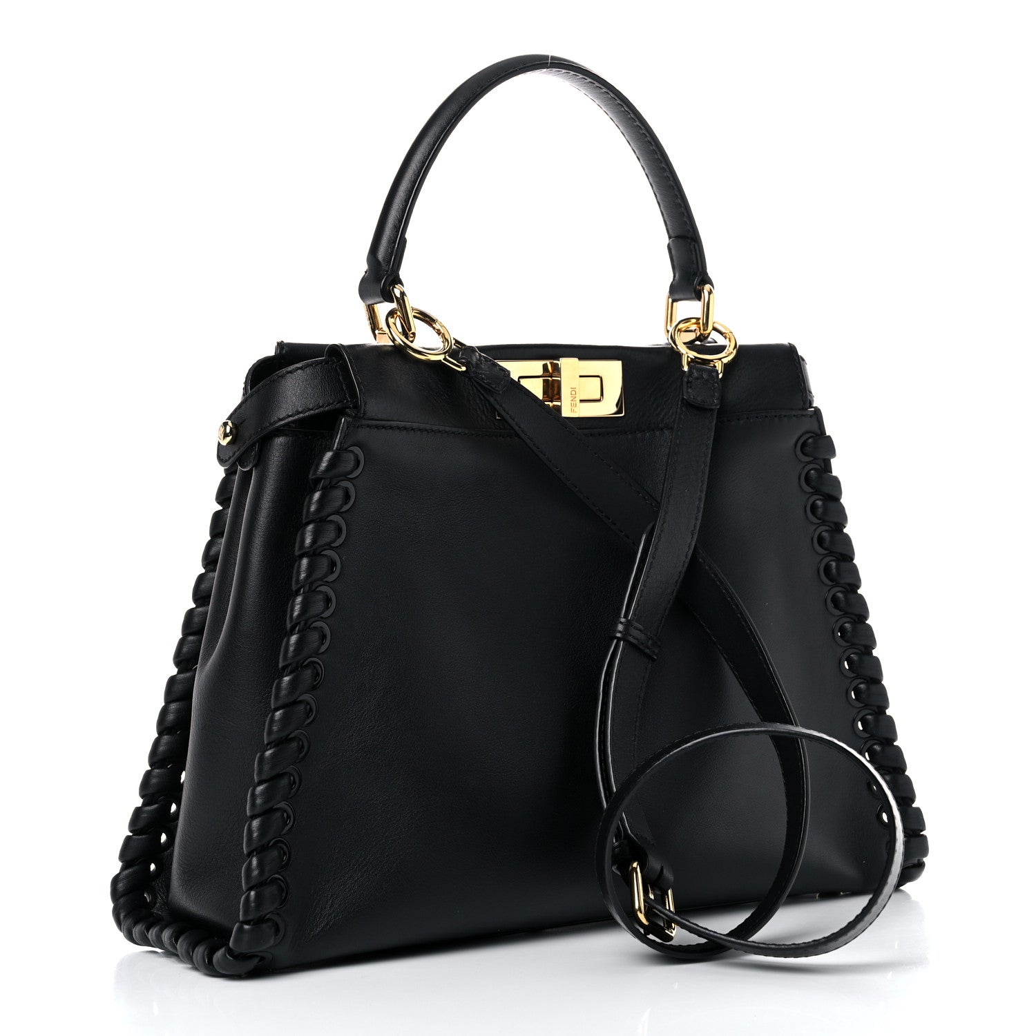 Fendi Vitello Seta Lace Up Medium Peekaboo Iconic Satchel Black 4 of 12