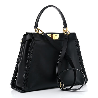 Fendi Vitello Seta Lace Up Medium Peekaboo Iconic Satchel Black 4 of 12
