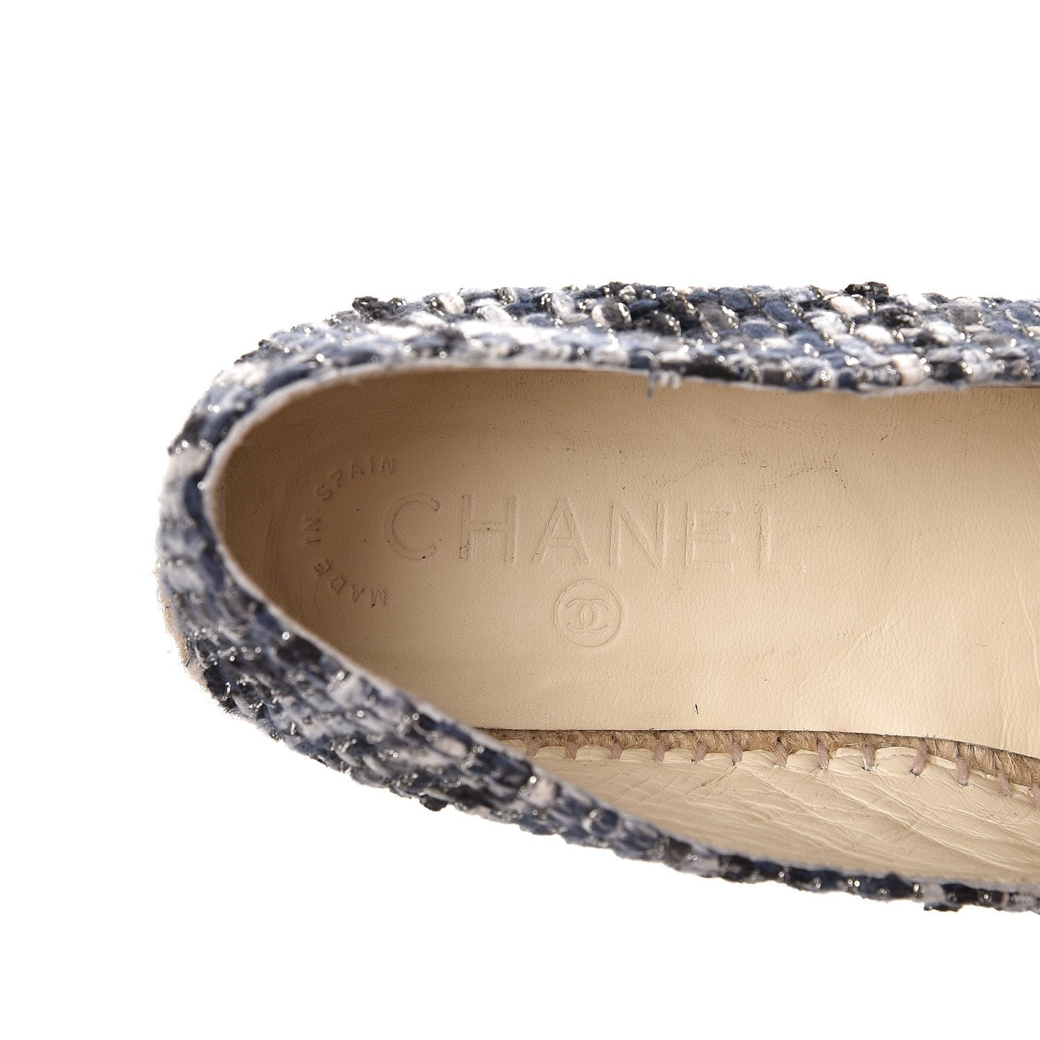 Chanel Metallic Tweed Lambskin CC Espadrilles 40 Blue Black Silver 5 of 10