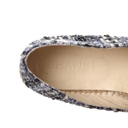 Chanel Metallic Tweed Lambskin CC Espadrilles 40 Blue Black Silver 5 of 10