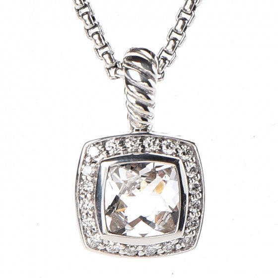 David Yurman Sterling Silver Diamond White Topaz 7mm Petite Albion Pendant Necklace 4 of 6