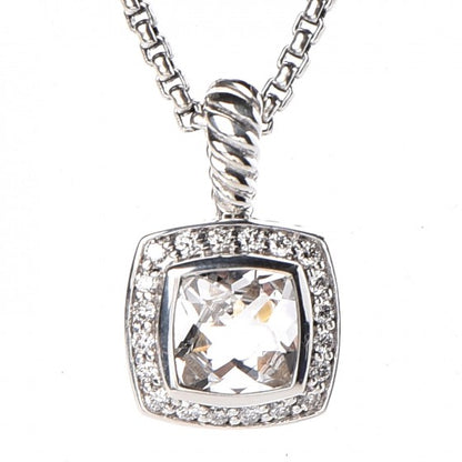 David Yurman Sterling Silver Diamond White Topaz 7mm Petite Albion Pendant Necklace 4 of 6
