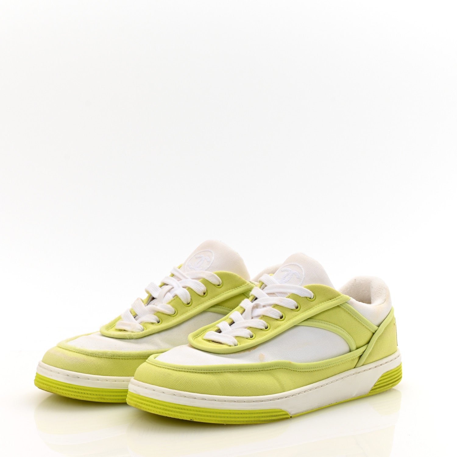 Chanel Fabric Womens Logo Sneakers 37 Yellow White 1757712