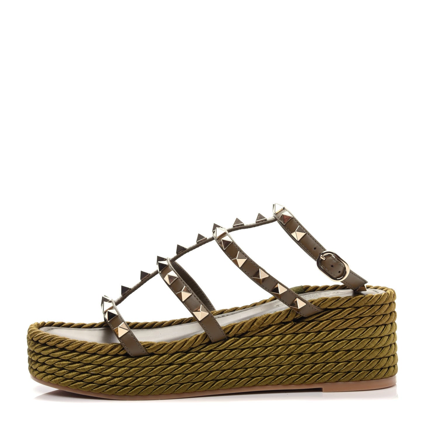 Calfskin Rockstud Ankle Strap Torchon Espadrille Caged 30/55mm Sandals 37 Lichen