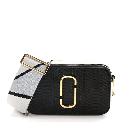 Marc Jacobs Calfskin Snake Embossed Snapshot Camera Bag Black White Silver 1 of 10