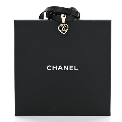 Chanel Metal Lambskin CC Heart Choker Necklace Black Silver 5 of 5