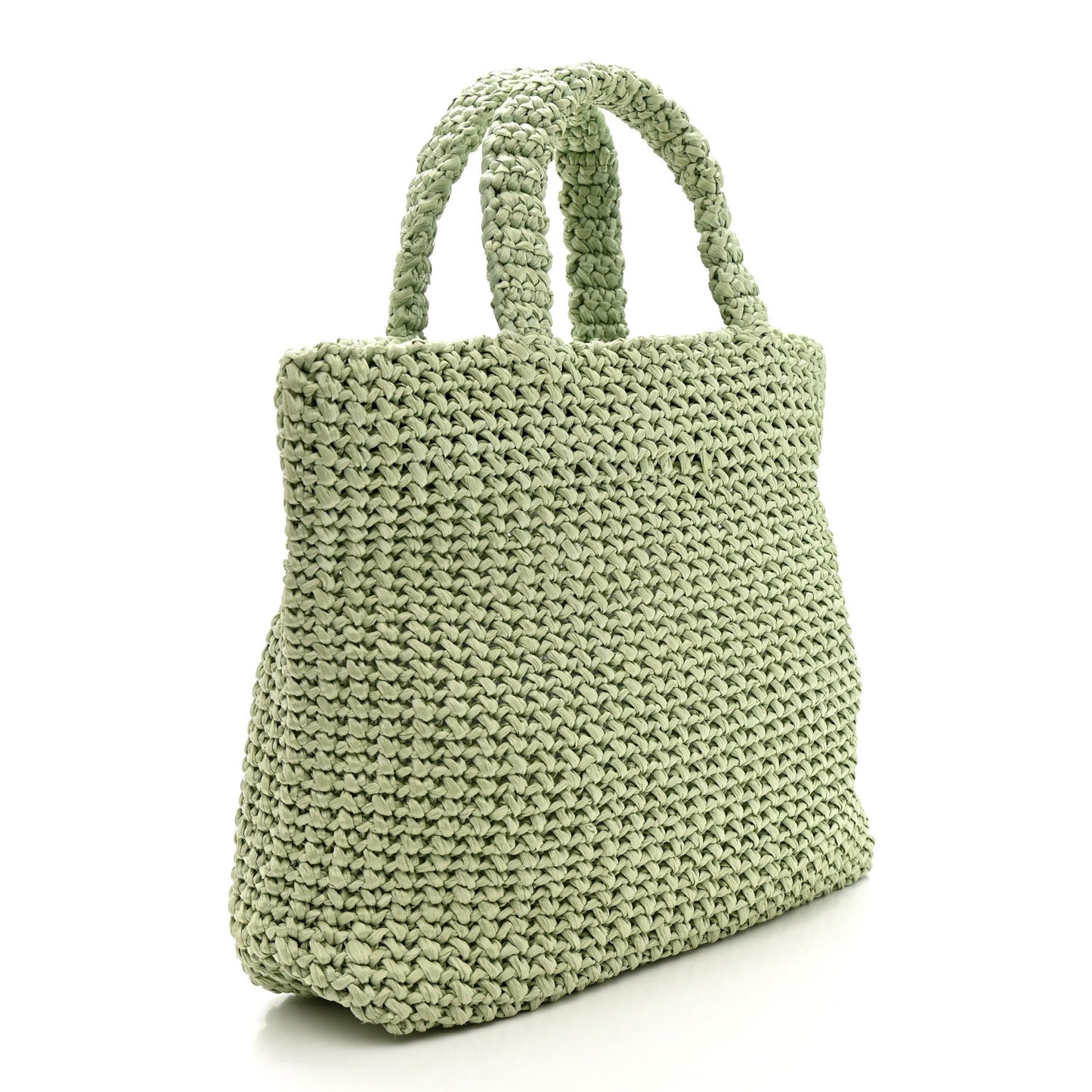 Yarn Raffia Effect Crochet Small Logo Tote Acqua