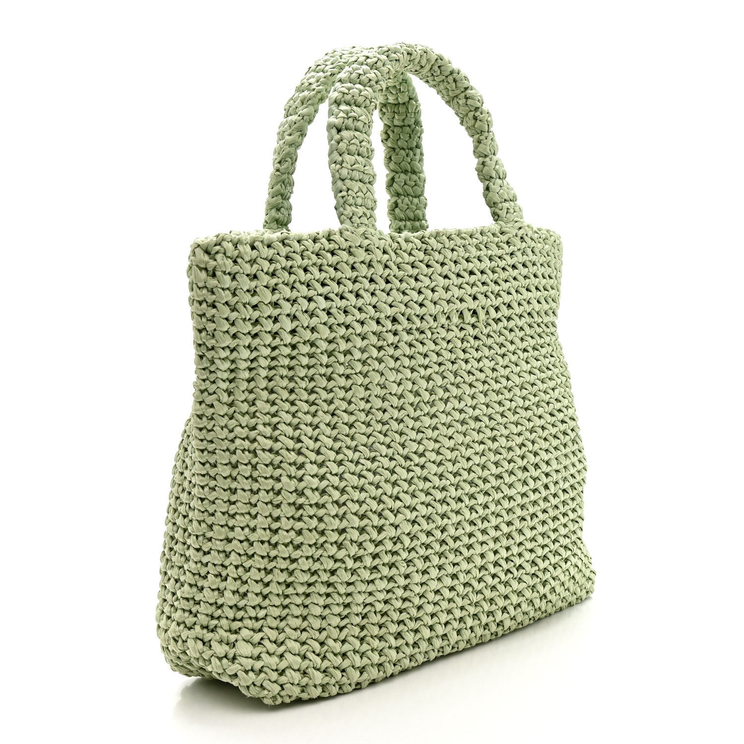 Prada Yarn Raffia Effect Crochet Small Logo Tote Acqua 3 of 11