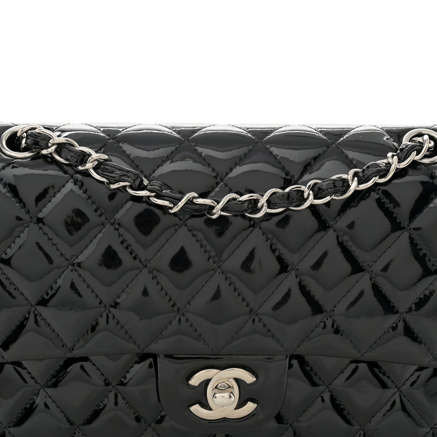 Patent Quilted Medium Double Flap Black