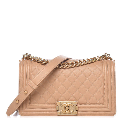 Chanel Caviar Quilted Medium Boy Flap Beige 1 of 8