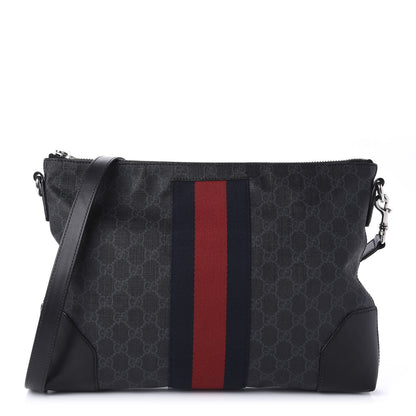 Gucci Soft GG Supreme Monogram Appia Calfskin Web East West Messenger Bag Black Grey 1 of 10