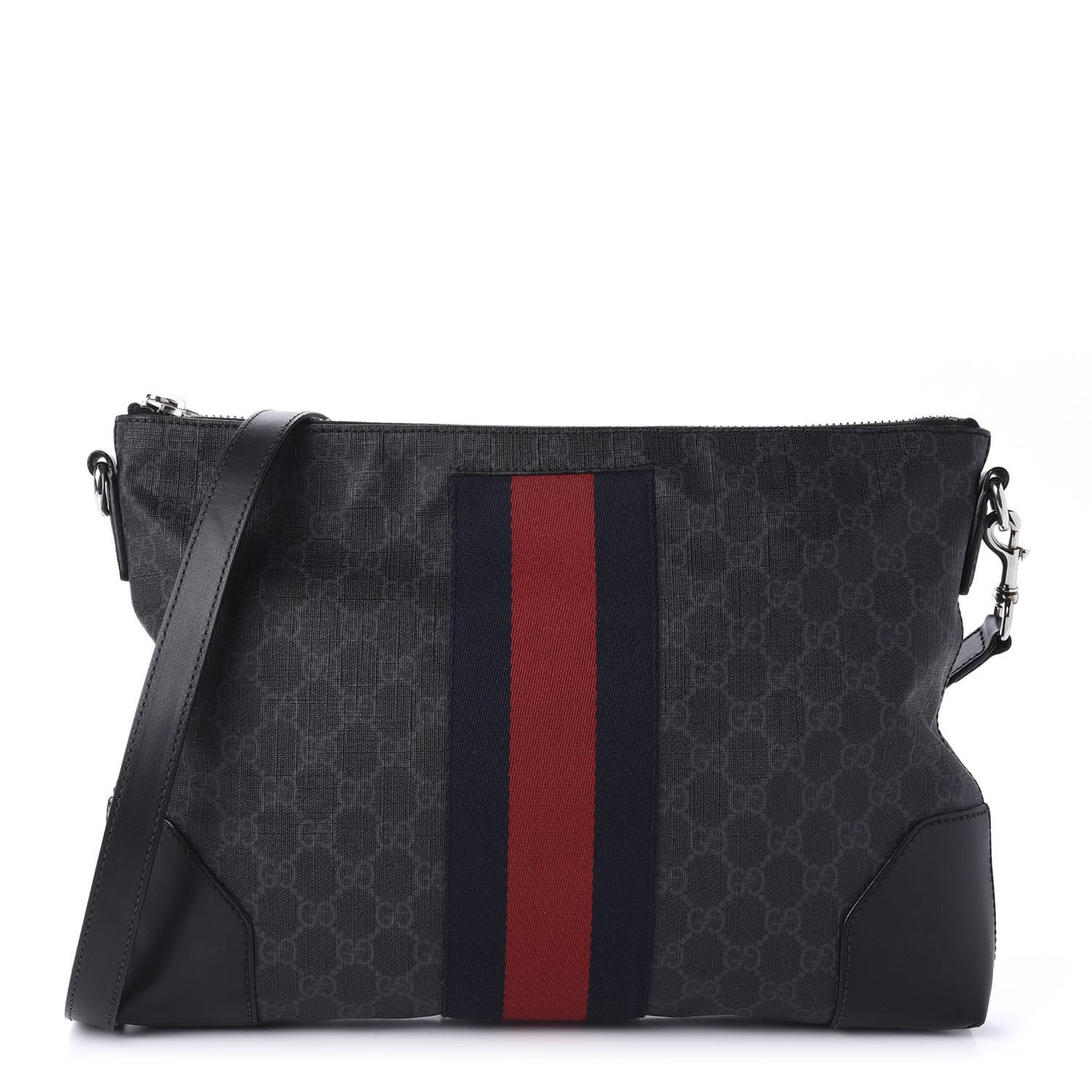 Soft GG Supreme Monogram Appia Calfskin Web East West Messenger Bag Black Grey