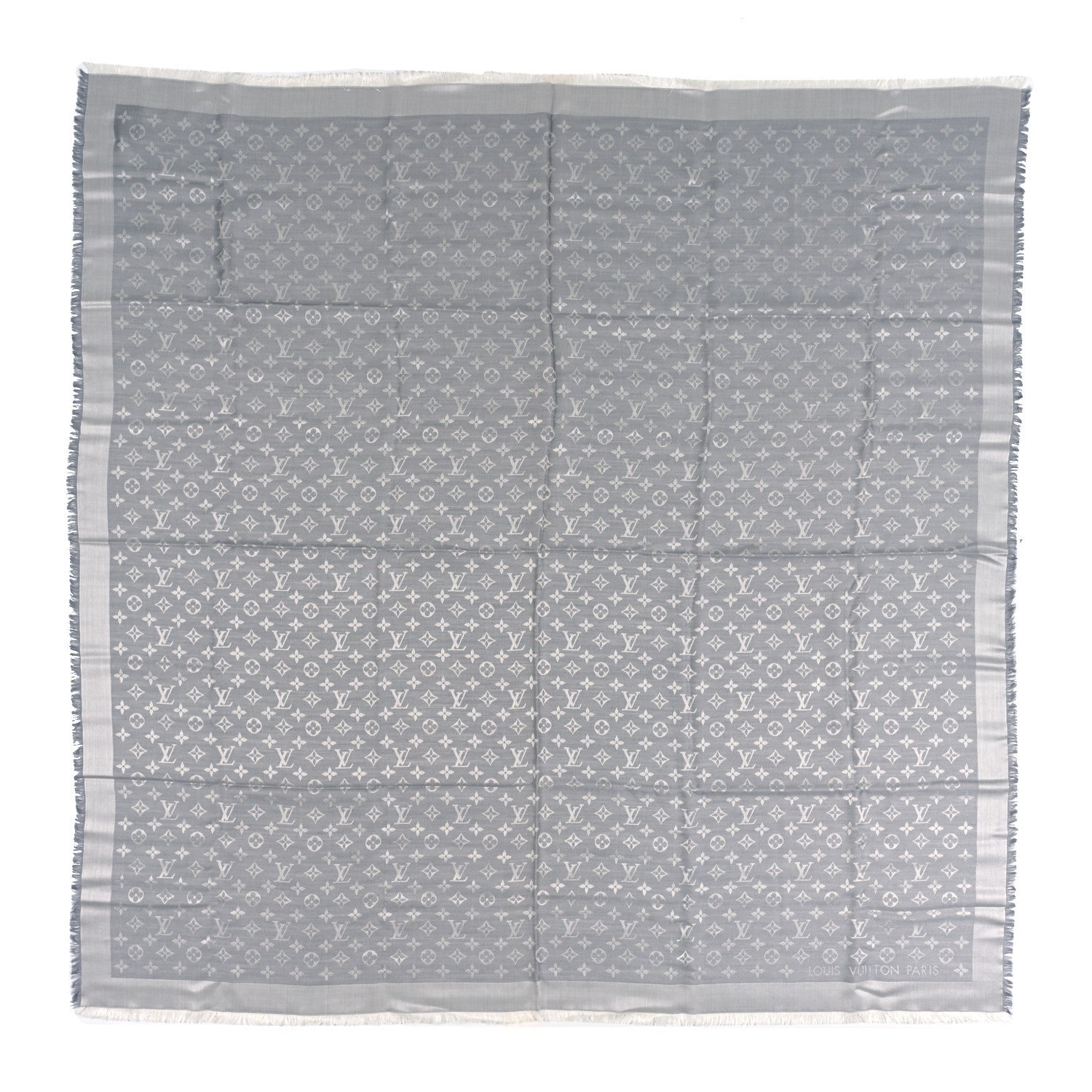 Louis Vuitton Wool Silk Monogram Denim Shawl Pearl Grey 1 of 3