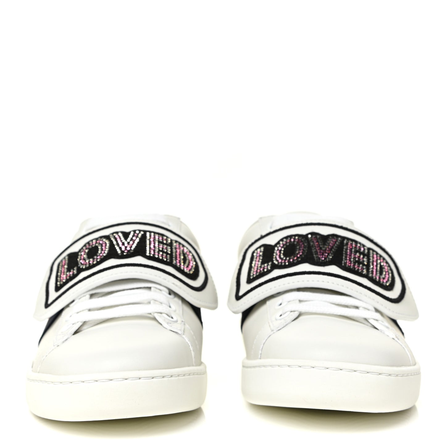 Calfskin Ayers Web Crystal LOVED Womens New Ace Sneakers 35 White
