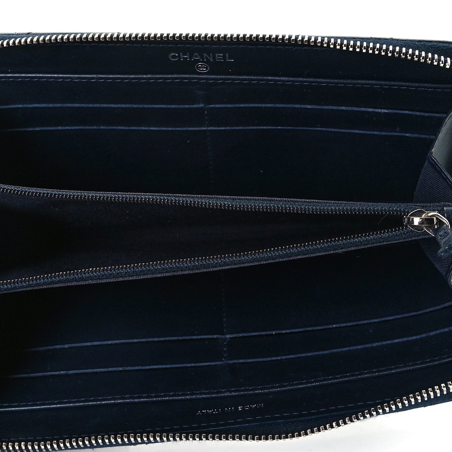 Patent Calfskin Quilted Large Gusset Zip Around Wallet Blue