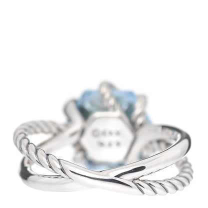 David Yurman Sterling Silver Diamond Blue Topaz 10mm Cable Wrap Ring 52 6 4 of 6
