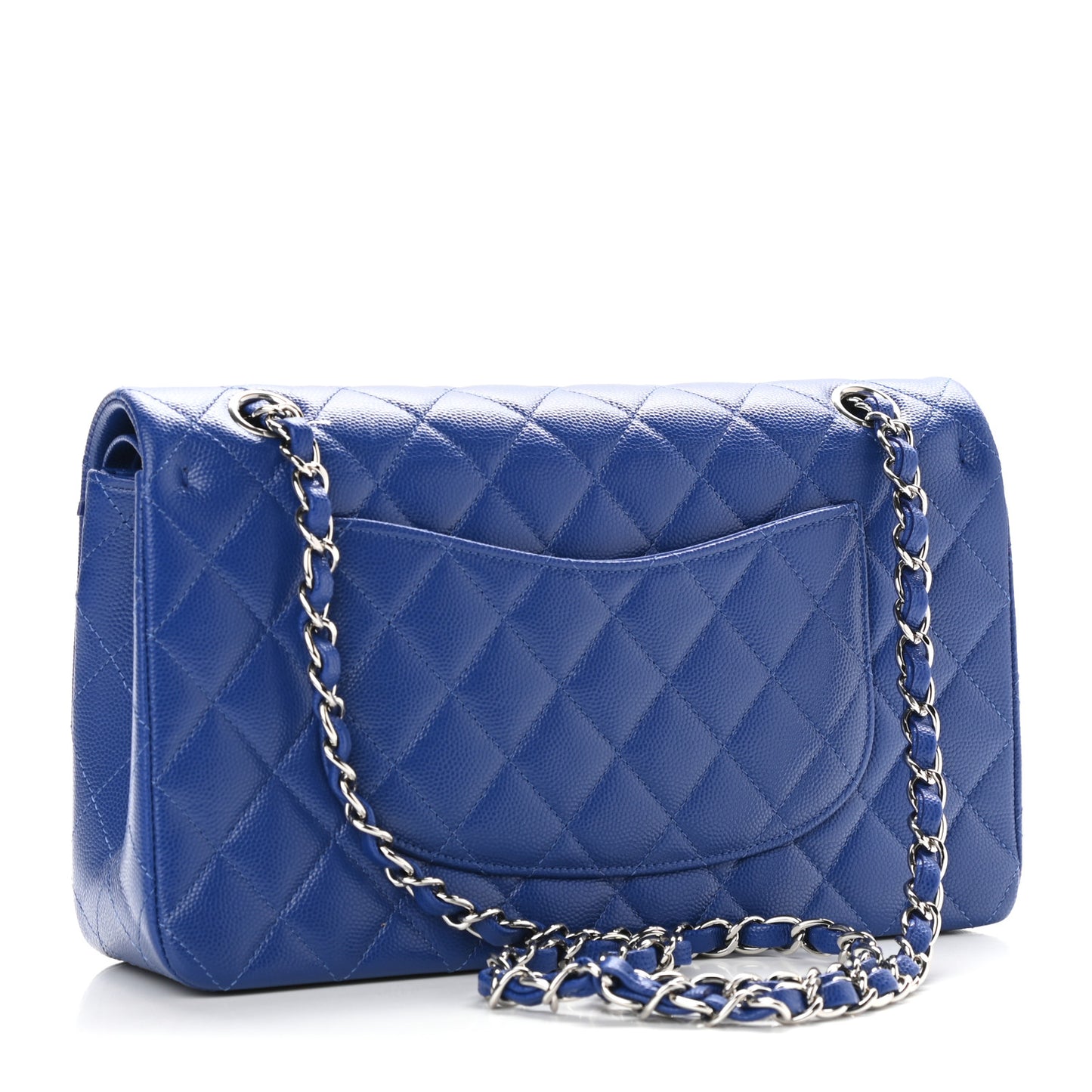 Caviar Quilted Medium Double Flap Blue