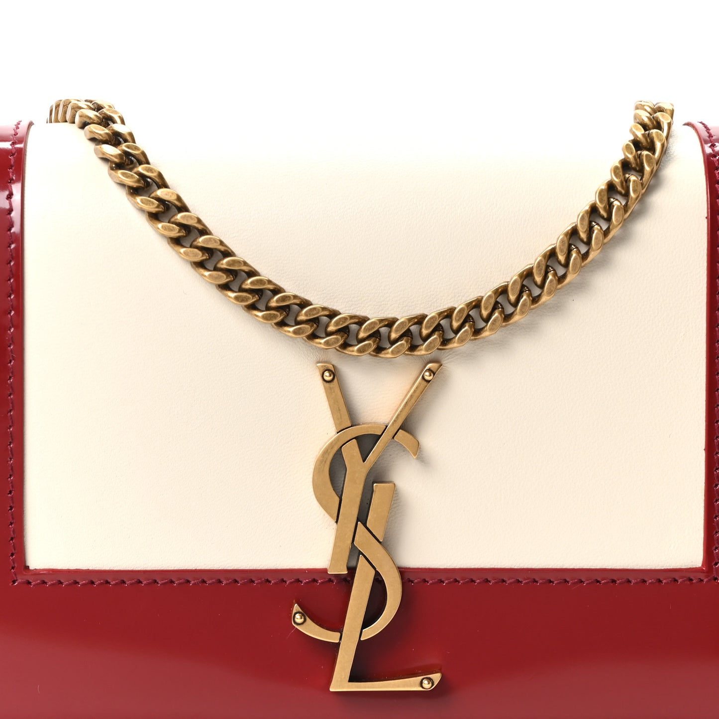 Nappa Patent Calfskin Two-Toned Small Monogram Kate Satchel Off White Oxblood Red