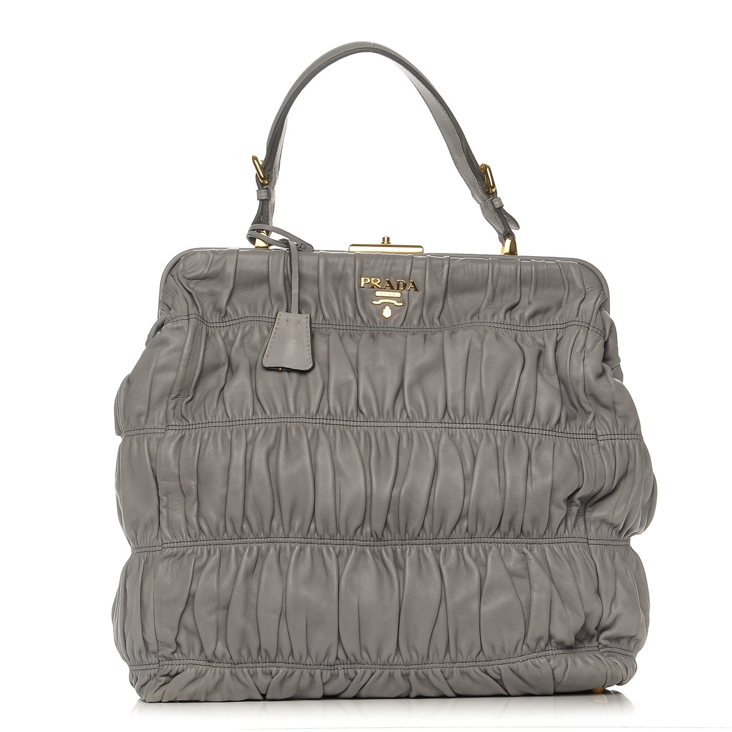 Prada Nappa Dressy Gaufre Framed Tote Nuvola 1 of 7