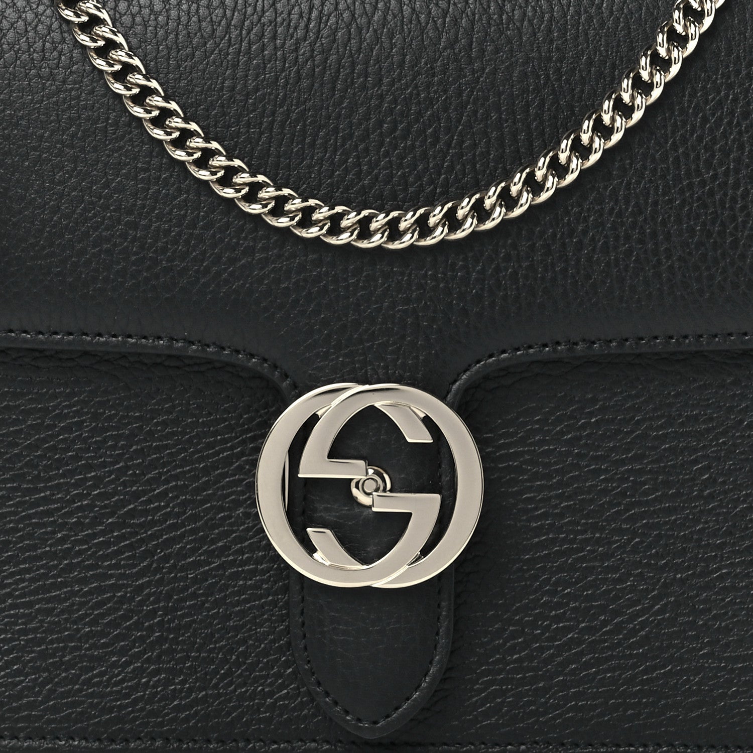 Gucci Dollar Calfskin Interlocking G Shoulder Bag Black 9 of 12