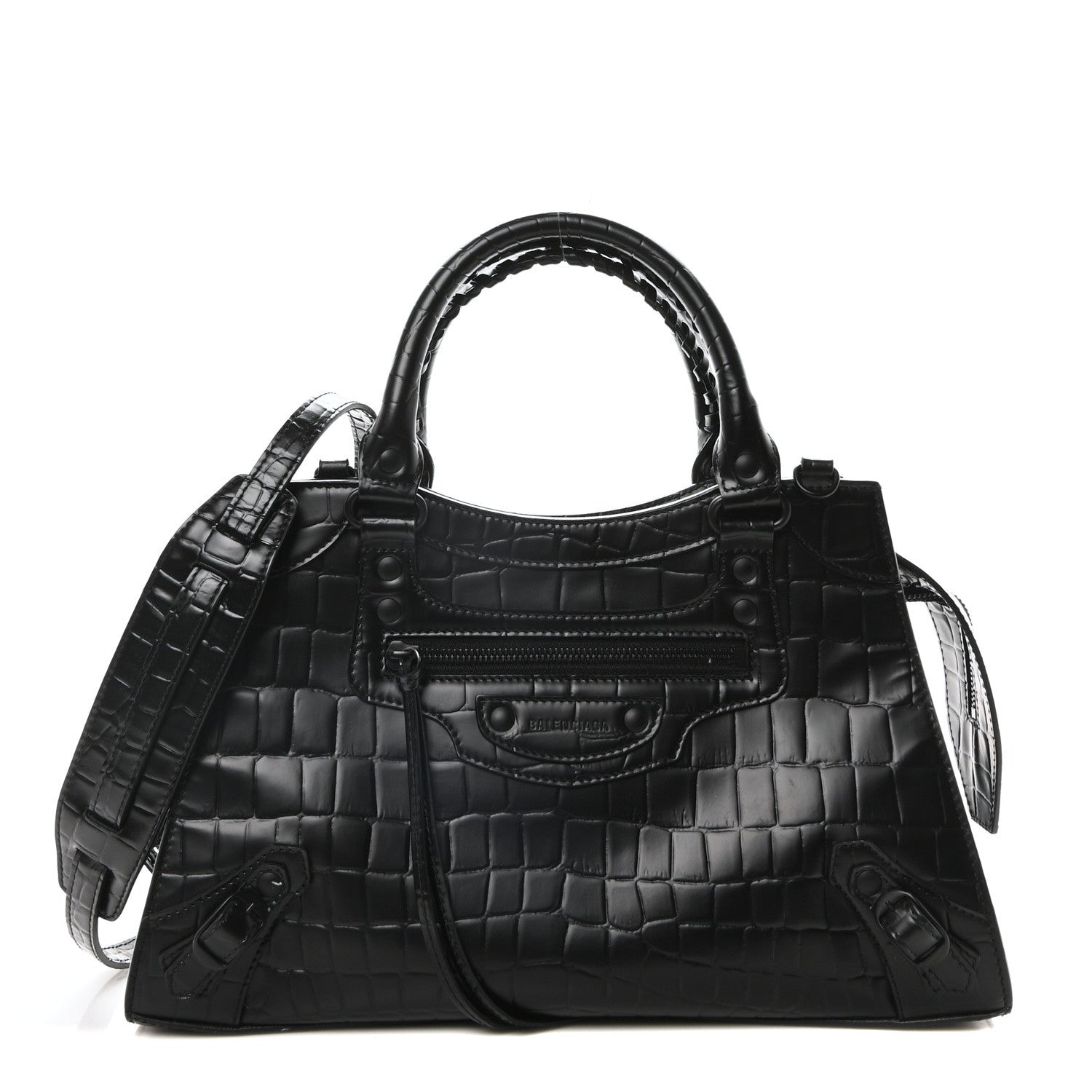 Balenciaga Semi Shiny Calfskin Crocodile Embossed Neo Classic Black Hardware City Black 1 of 9