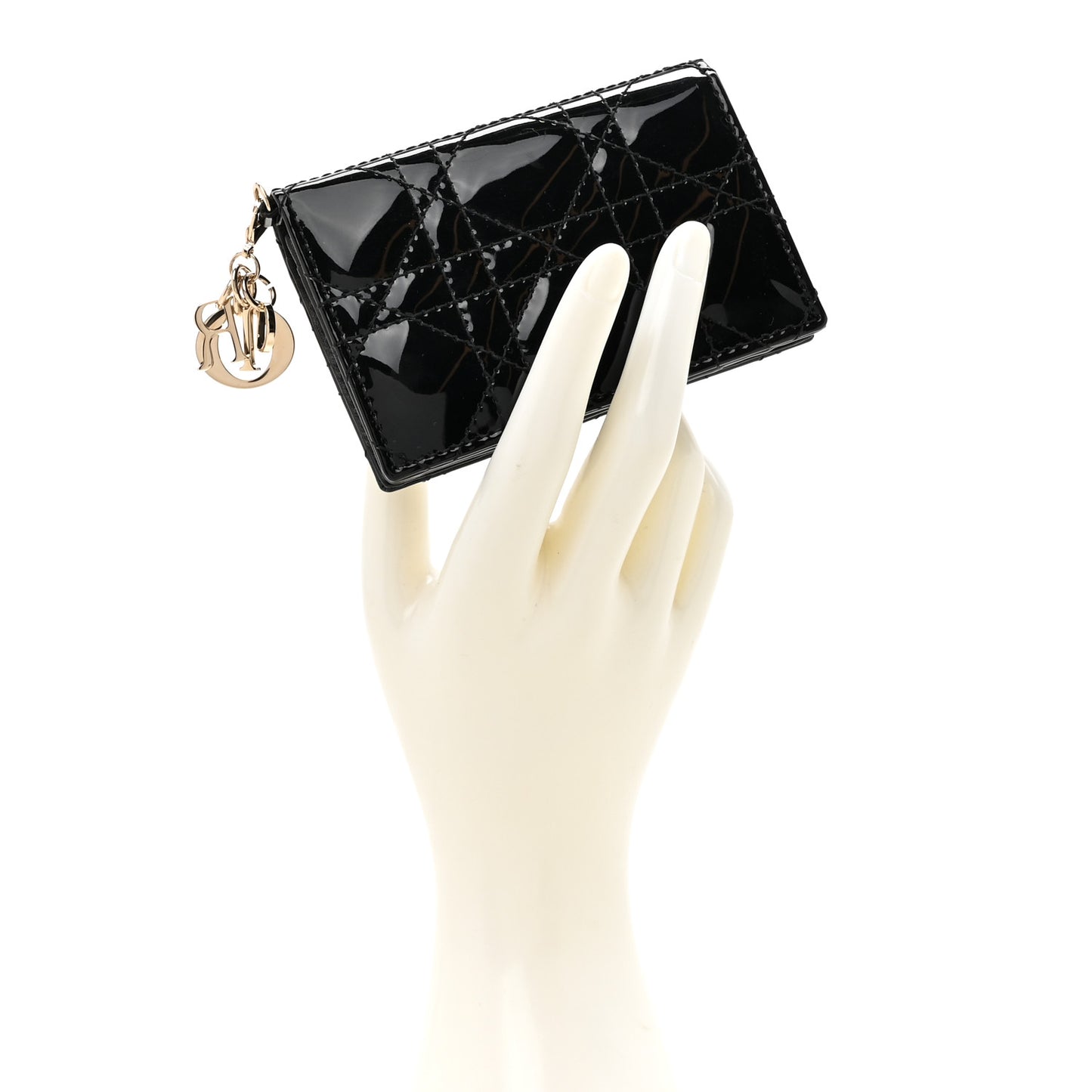 Patent Cannage Small Lady Dior Flap Card Holder Black