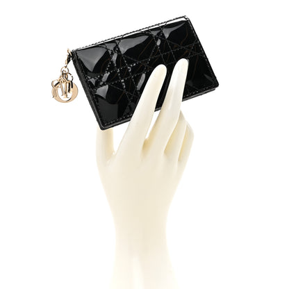 Christian Dior Patent Cannage Small Lady Dior Flap Card Holder Black 2 of 9
