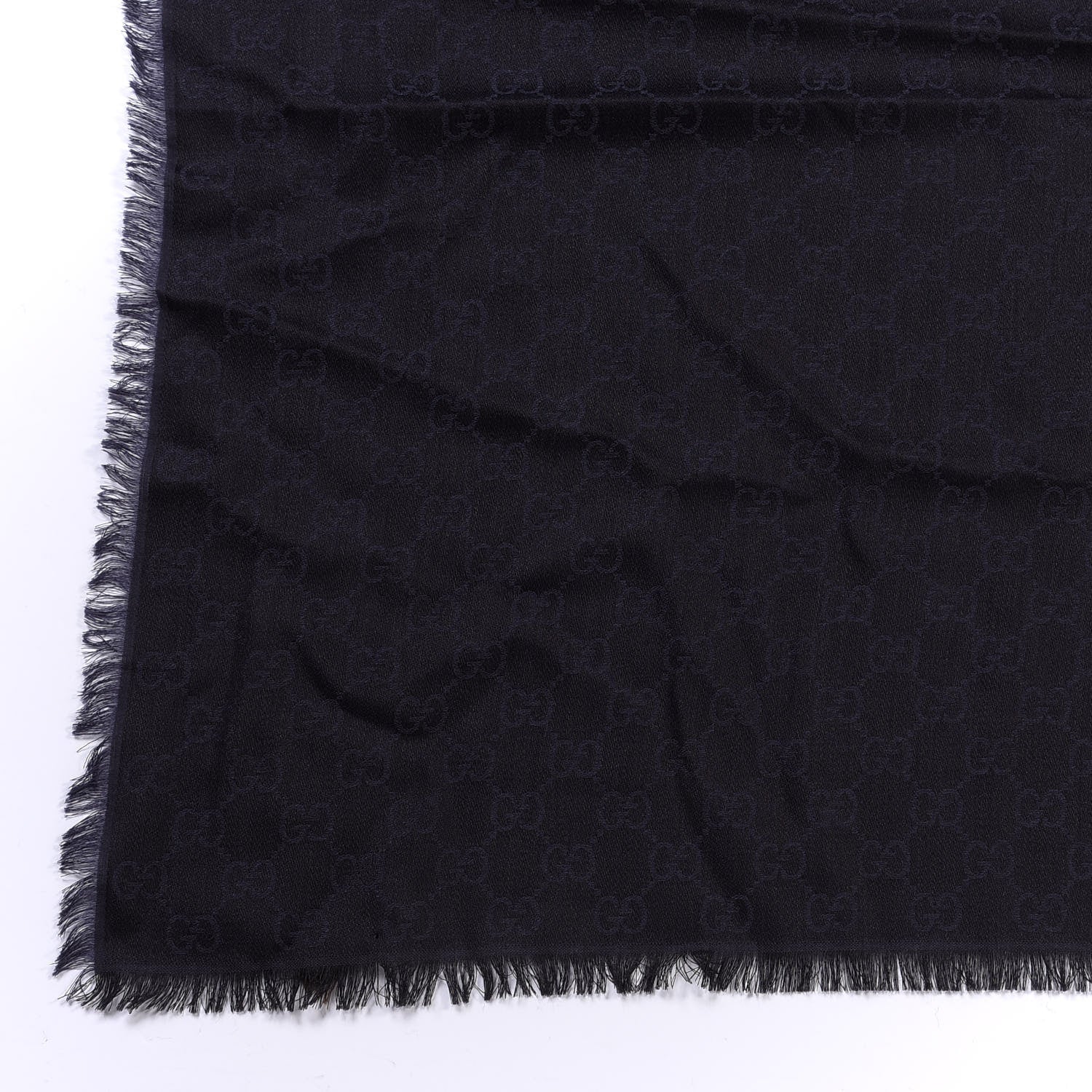 Gucci Wool Silk Monogram GGWeb Fringe Shawl Navy Black 2 of 3