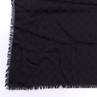 Gucci Wool Silk Monogram GGWeb Fringe Shawl Navy Black 2 of 3