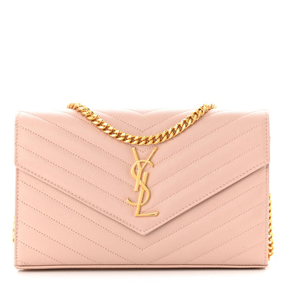 Saint Laurent Grain De Poudre Matelasse Chevron Cassandre Chain Wallet Pale Pink 1 of 11