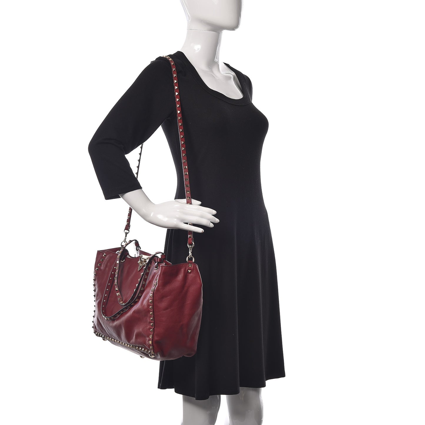 Vitello Medium Rockstud Tote Dark Red